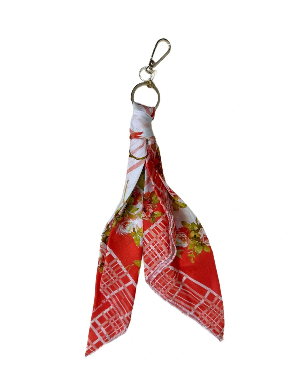 Johnny Was Zoila Silk Scarf Key Clip/Bag Charm-Orange Scarf w/Gold Hardware